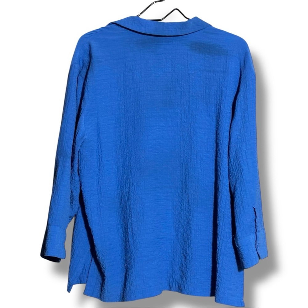 White Stag Royal Blue 3/4 Sleeve Collared Textured Loose Fit Button Down Shirt - Picture 15 of 15